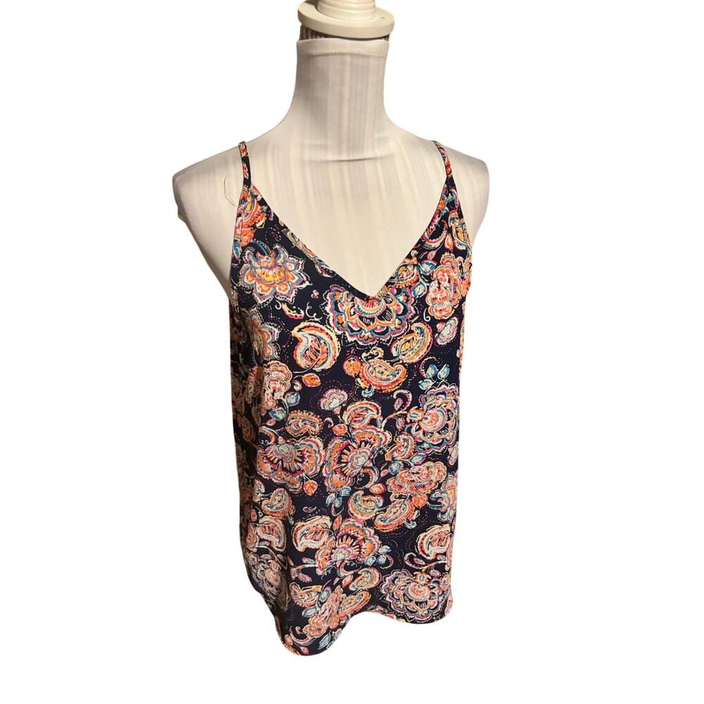 Renee C. V-Neck Camisole Tank Top Blue Paisley Print Size M
